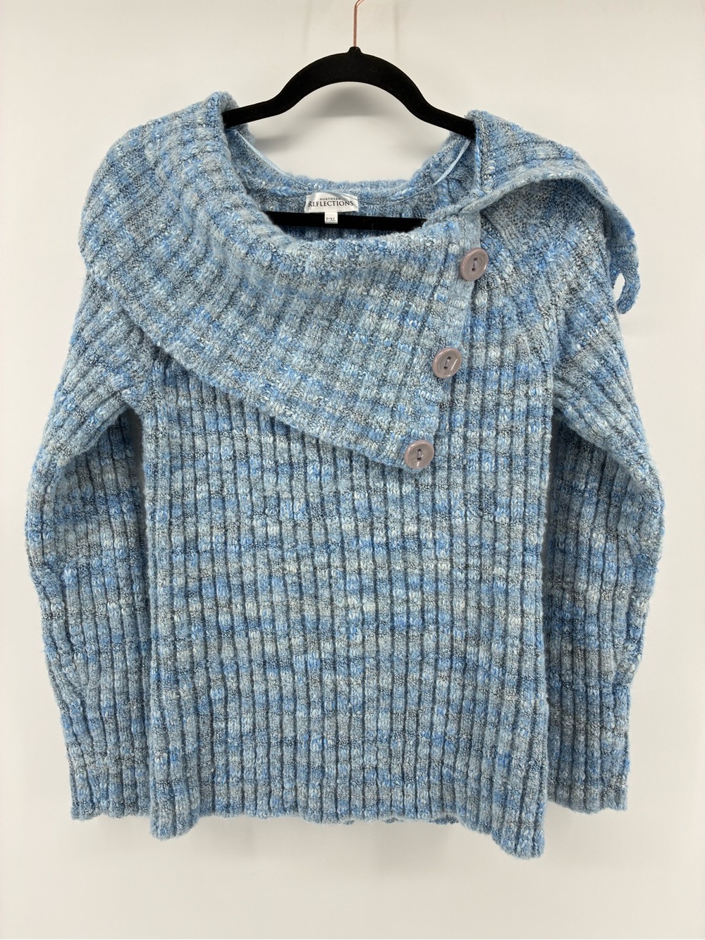 Northern Reflections Wool Blend Light Blue Ribbed Button Cowl Sweater